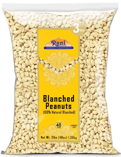 Rani Peanuts Skinless (Blanched, Uncooked) 48oz (3lbs) 1.36kg Bulk ~ All Natural | Vegan | Gluten Friendly | Kosher | Fresh Product of USA ~ Spanish Grade Groundnuts
