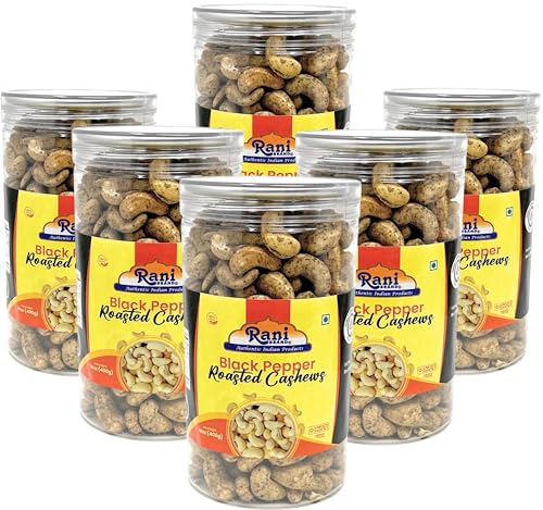 Rani Black Pepper Roasted Cashews 14oz (400g) PET Jar, Pack of 6, Non-Fried, Oil Free ~ All Natural | Vegan | Gluten Friendly | NON-GMO | Kosher | Air Roasted, Crunchy & Flavorful