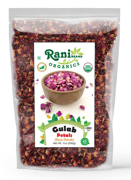 Rani Organic Gulab Petals (Rose Petals) 7oz (200g) ~ All Natural | No Color | Gluten Friendly | Vegan | NON-GMO | Kosher | No Salt or fillers | Indian Origin | USDA Organic Certified