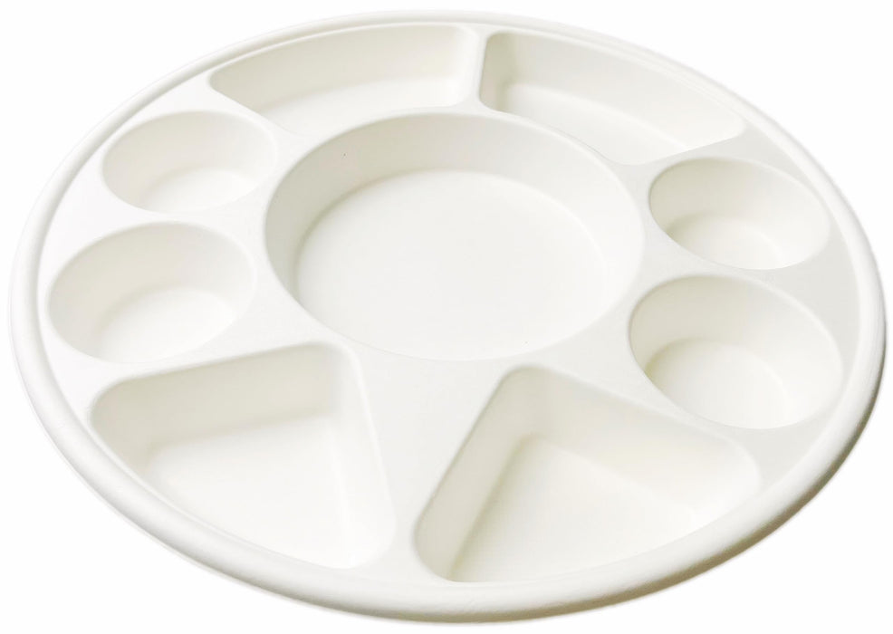 Rani Round Biodegradable Divided Plates, Pack of 25, 9 Compartments ~ Disposable & Eco-Friendly | 12.44" Diameter, 1.38" Thickness | Heavy-Duty and Sturdy Disposable Bagasse Plates | Premium Quality