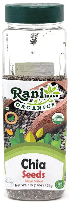 Rani Organic Chia Seeds 16oz (1lb) 454g PET Jar ~ All Natural | Vegan | Gluten Friendly | Non-GMO | Kosher | Indian Origin | USDA Certified Organic