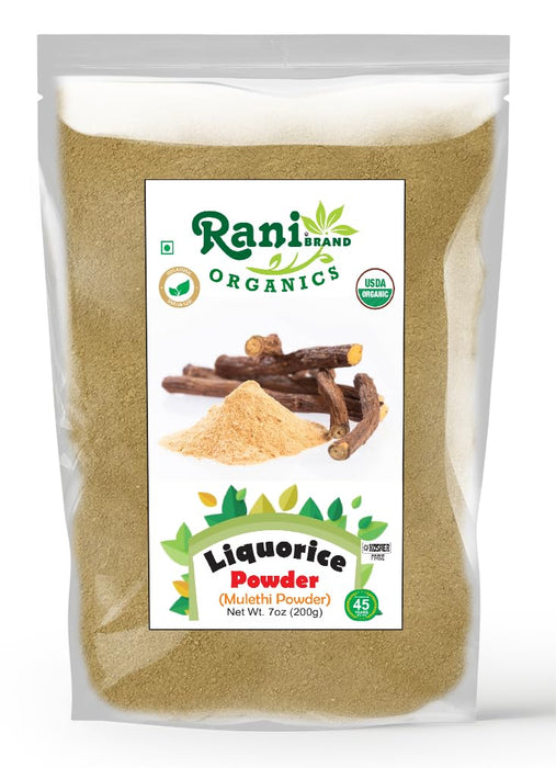 Rani Organic Liquorice Powder (Mulethi Powder) 7oz (200g) ~ All Natural | No Color | Gluten Friendly | Vegan | Non-GMO | Kosher | No Salt or fillers | Indian Origin | USDA Organic Certified