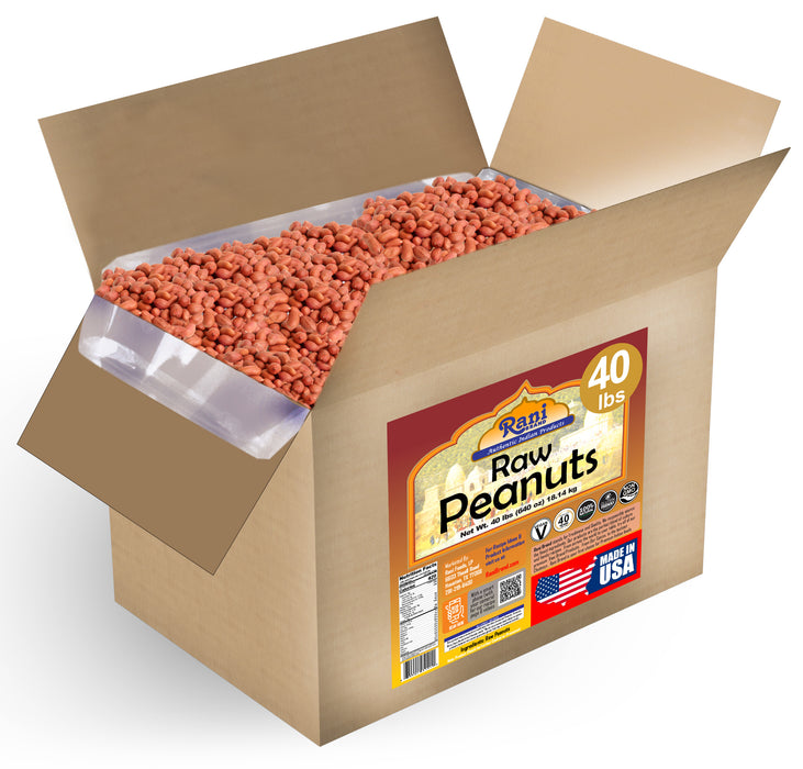 Rani Peanuts, Raw Whole With Skin (uncooked, unsalted) 40lbs (640oz) 18.14kg Bulk Box ~ All Natural | Vegan | Gluten Friendly | Fresh Product of USA