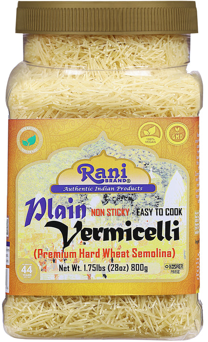 Rani Plain Vermicelli (Wheat Noodles) 28oz (1.75lbs) 800g PET Jar ~ All Natural | Vegan | NON-GMO | Indian Origin