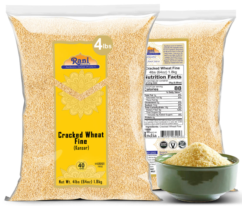 Rani Cracked Wheat Fine (Kansar, Bulgur, Similar to Wheat #1) 4lb (64oz) Bulk ~ All Natural | Vegan | No Colors | NON-GMO | Kosher | Indian Origin