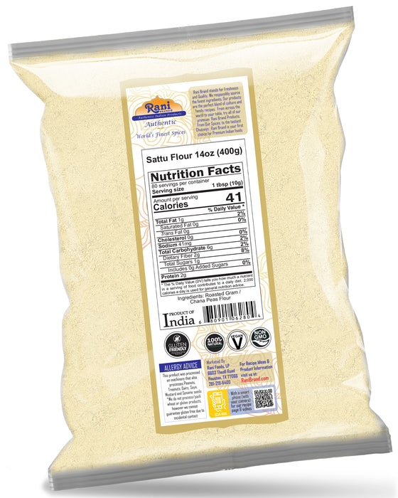 Rani Sattu Flour (Roasted Chana Gram) 14oz (400g) ~ Natural, Salt-Free | Vegan | No Colors | Gluten Friendly | NON-GMO | Kosher | Indian Origin
