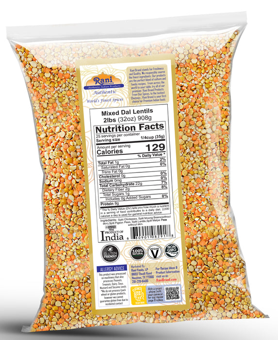 Rani Mixed Dal (Chana Dal, Moong Dal, Toor Dal, Masoor Dal, Urad Dal) 32oz (2lbs) 908g ~ All Natural | Gluten Friendly | NON-GMO | Kosher | Vegan | Indian Origin