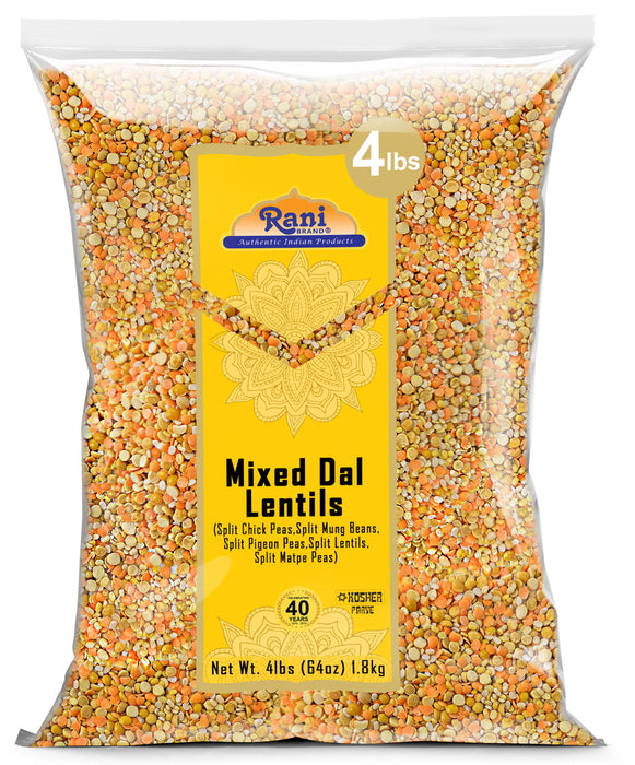 Rani Mixed Dal (Chana Dal, Moong Dal, Toor Dal, Masoor Dal, Urad Dal) 64oz (4lbs) 1.81kg Bulk ~ All Natural | Gluten Friendly | NON-GMO | Kosher | Vegan | Indian Origin