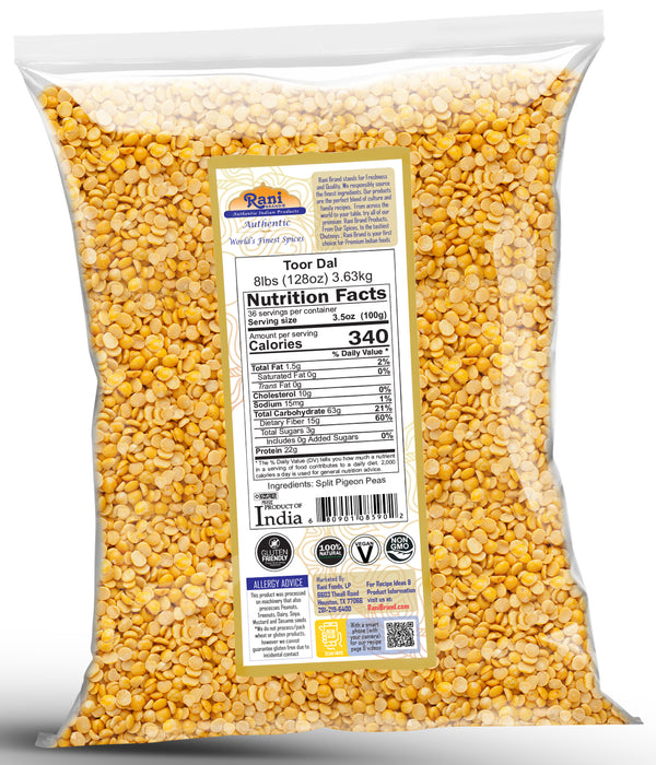 Rani Toor Dal (Split Pigeon Peas) 128oz (8lbs) 3.63kg Bulk ~ All Natural | Gluten Friendly | NON-GMO | Kosher | Vegan | Indian Origin