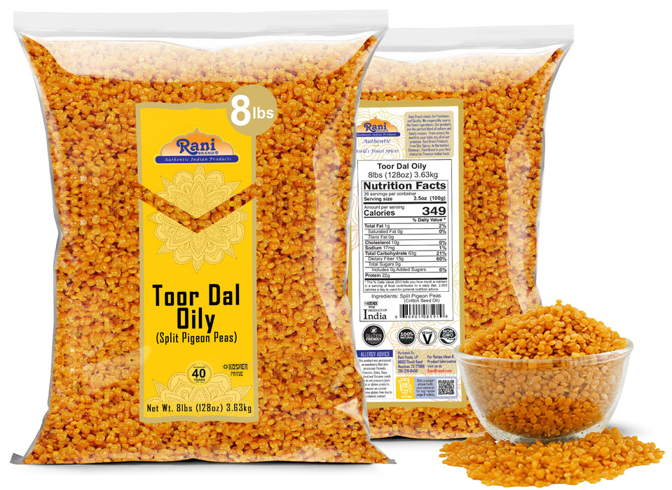 Rani Toor Dal (Split Pigeon Peas) Oily, 128oz (8lbs) 3.63kg Bulk ~ All Natural | Gluten Friendly | NON-GMO | Kosher | Vegan | Indian Origin