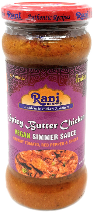Rani Spicy Butter Chicken Vegan Simmer Sauce (Creamy Tomato, Red Pepper & Spices) 14oz (400g) Glass Jar ~ Easy to Use | Vegan | No Colors | All Natural | NON-GMO | Gluten Free | Indian Origin