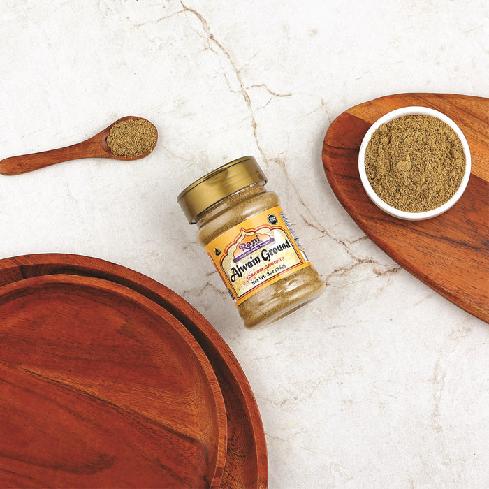 Rani Ajwain Powder (Carom Bishops Weed) Ground Spice 3oz (85g) PET Jar ~ All Natural | Vegan | Gluten Friendly | NON-GMO | Indian Origin