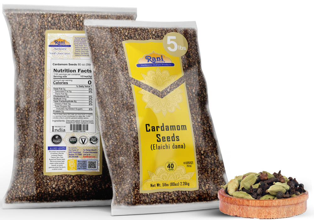 Rani Cardamom (Elachi) Decorticated Seeds Spice 80oz (5lbs) 2.27kg Bulk ~ All Natural | Vegan | Gluten Friendly | NON-GMO | Kosher
