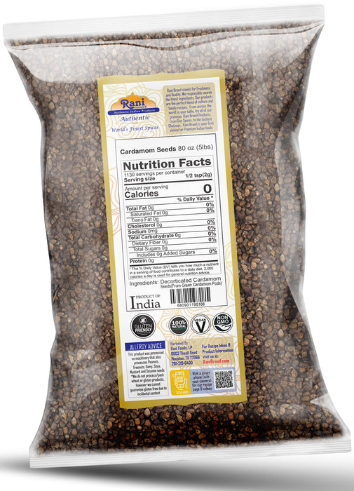 Rani Cardamom (Elachi) Decorticated Seeds Spice 80oz (5lbs) 2.27kg Bulk ~ All Natural | Vegan | Gluten Friendly | NON-GMO | Kosher