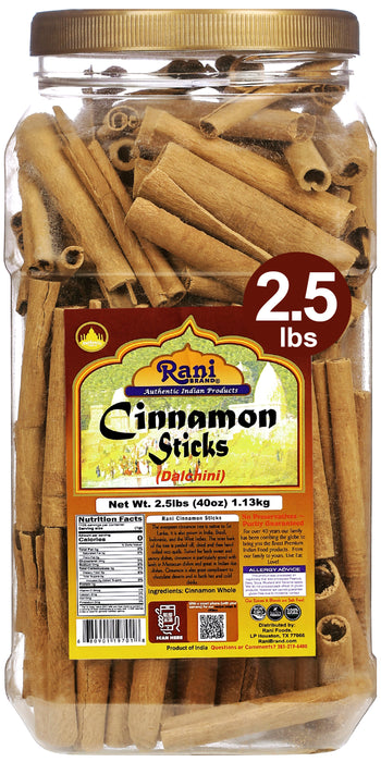 Rani Cinnamon Sticks 40oz (2.5lbs) 1.13kg Bulk PET Jar - 220 -250 Sticks - Strong Aroma, Perfect for Baking, Cooking & Beverages | 3+ Inches Length - Cassia Saigon Cinnamon from Vietnam | Kosher