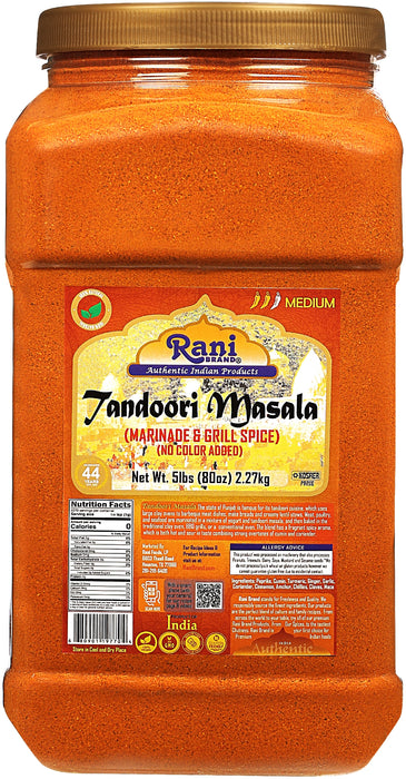 Rani Tandoori Masala (Natural, No Colors Added) Indian 11-Spice Blend 80oz (5lbs) 2.27kg Bulk PET Jar ~ Salt Free | Vegan | Gluten Friendly | NON-GMO | Kosher | Indian Origin
