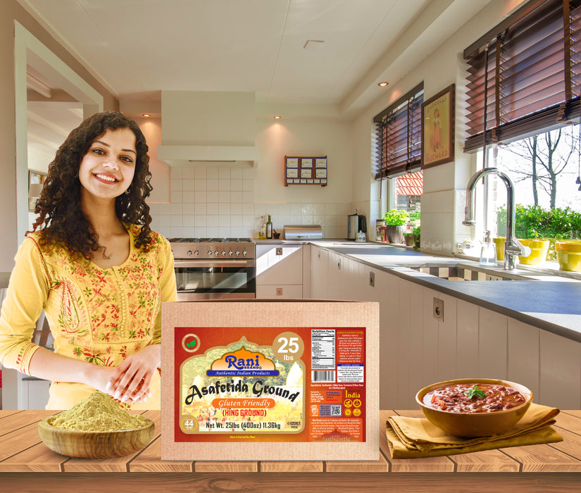 Rani Asafetida (Hing) Ground 400oz (25lbs) 11.36kg Gluten Friendly, Bulk Box ~ All Natural | Salt Free | Vegan | Non-GMO | Kosher | Asafoetida Indian Spice | Best for Onion Garlic Substitute