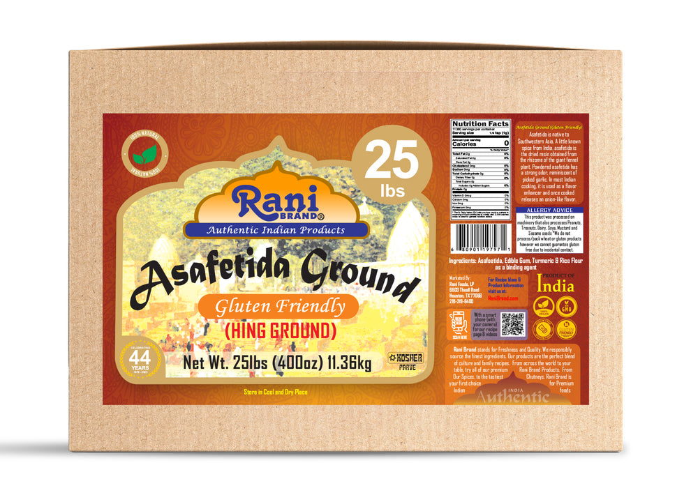 Rani Asafetida (Hing) Ground 400oz (25lbs) 11.36kg Gluten Friendly, Bulk Box ~ All Natural | Salt Free | Vegan | Non-GMO | Kosher | Asafoetida Indian Spice | Best for Onion Garlic Substitute