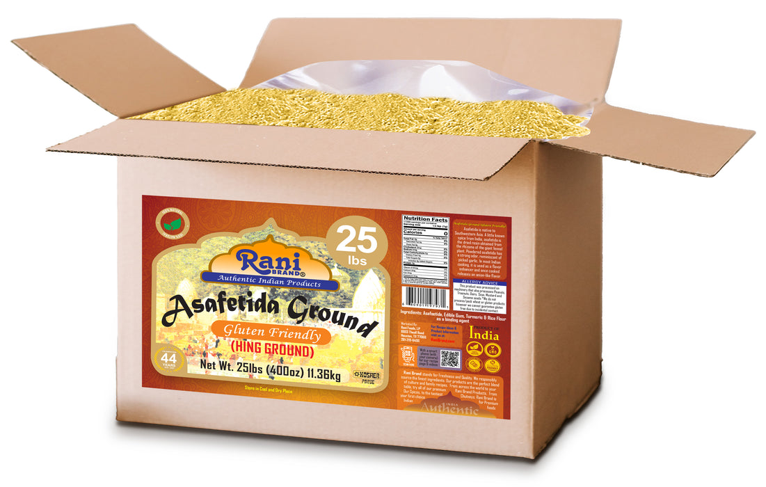 Rani Asafetida (Hing) Ground 400oz (25lbs) 11.36kg Gluten Friendly, Bulk Box ~ All Natural | Salt Free | Vegan | Non-GMO | Kosher | Asafoetida Indian Spice | Best for Onion Garlic Substitute