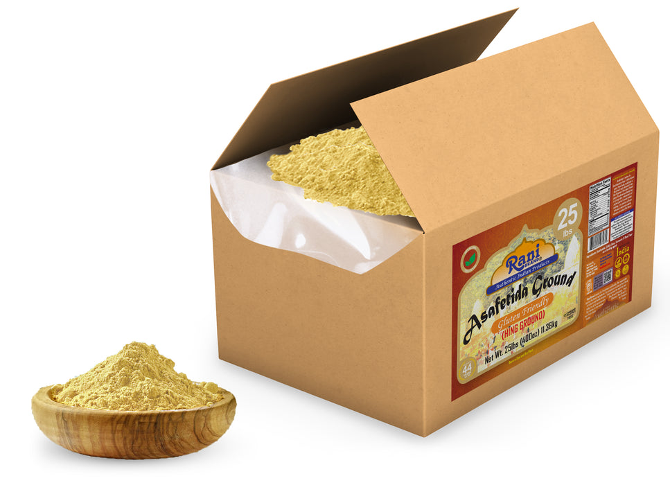 Rani Asafetida (Hing) Ground 400oz (25lbs) 11.36kg Gluten Friendly, Bulk Box ~ All Natural | Salt Free | Vegan | Non-GMO | Kosher | Asafoetida Indian Spice | Best for Onion Garlic Substitute