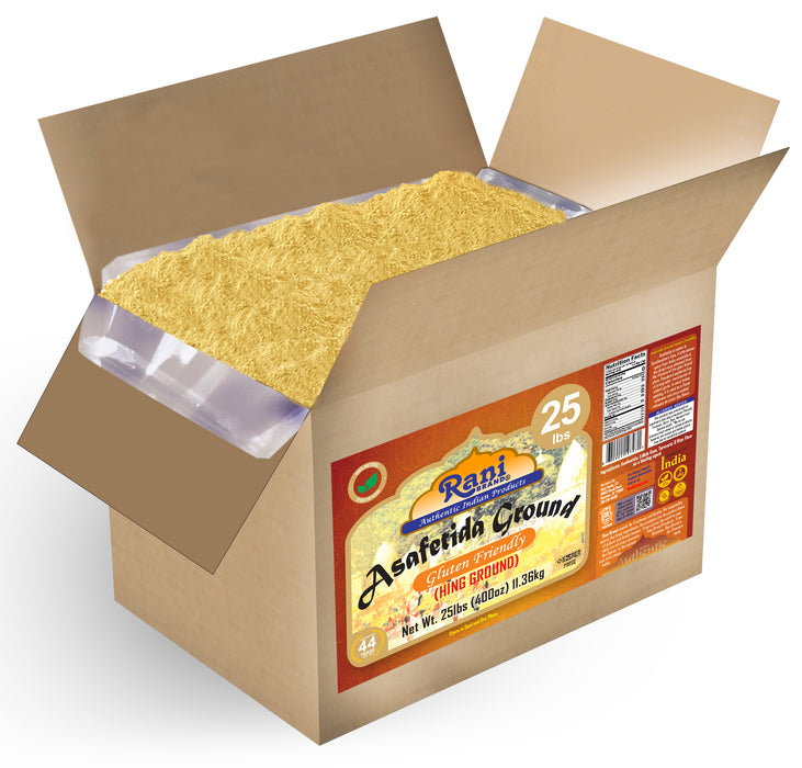 Rani Asafetida (Hing) Ground 400oz (25lbs) 11.36kg Gluten Friendly, Bulk Box ~ All Natural | Salt Free | Vegan | Non-GMO | Kosher | Asafoetida Indian Spice | Best for Onion Garlic Substitute