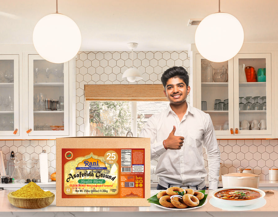 Rani Asafetida (Hing) Ground Health Blend w/ Fenugreek and Turmeric 400oz (25lbs) 11.36kg Bulk Box ~ All Natural | Salt Free | Vegan | Kosher | Asafoetida Indian Spice | Best for Onion Garlic Substitute