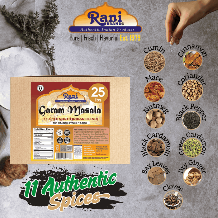 Rani Garam Masala Indian 11-Spice Blend 400oz (25lbs) 11.36kg Bulk Box ~ All Natural, Salt-Free | Vegan | No Colors | Gluten Friendly | NON-GMO