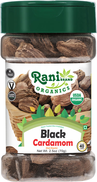 Rani Organic Black Cardamom Pods (Kali Elachi) Whole Indian Spice 2.5oz (70g) PET Jar ~ All Natural | Vegan | Gluten Friendly | NON-GMO | Indian Origin | USDA Certified Organic