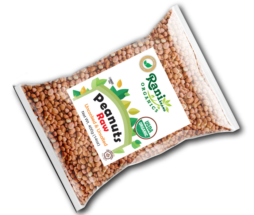 Rani Organic Peanuts, Raw Whole With Skin (uncooked, unsalted) 14oz (400g) ~ All Natural | Vegan | Gluten Friendly | Fresh Product of USA | USDA Certified Organic ~ Spanish Grade Groundnut / Red-skin