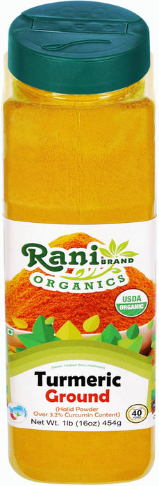 Rani Organic Turmeric (Haldi) Root Powder Spice, (High Curcumin Content) 16oz (1lb) 454g PET Jar ~ All Natural | Vegan | Gluten Friendly | NON-GMO | Kosher | Indian Origin | USDA Certified Organic