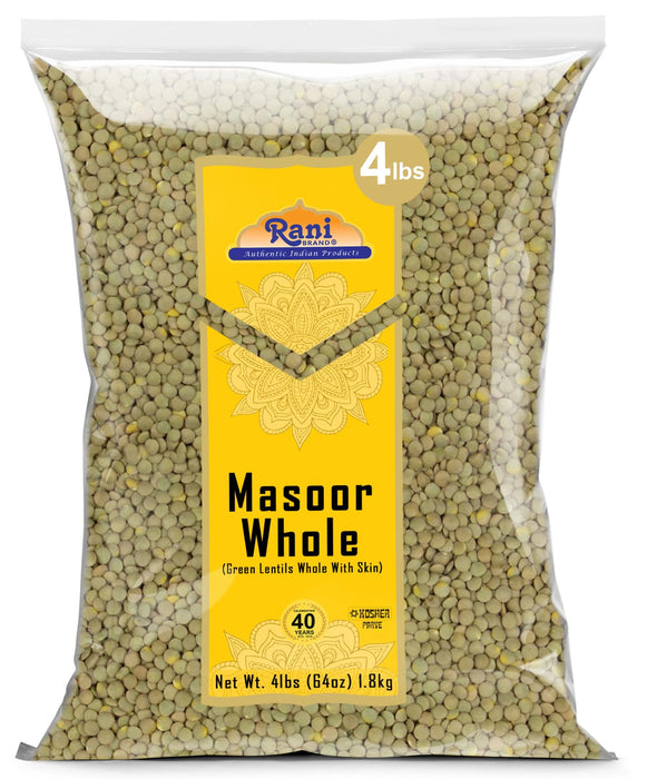 Rani Masoor Whole (Green Lentils Whole With Skin) 64oz (4lbs) 1.81kg Bulk ~ All Natural | Vegan | Gluten Friendly | Non-GMO | Kosher | Product of USA