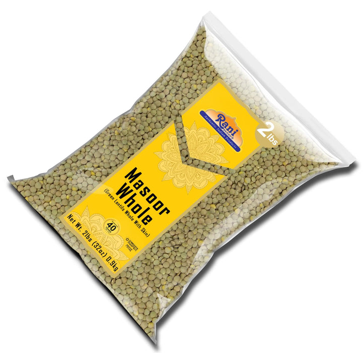 Rani Masoor Whole (Green Lentils Whole With Skin) 32oz (2lbs) 908g ~ All Natural | Vegan | Gluten Friendly | Non-GMO | Kosher | Product of USA