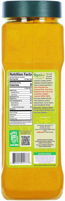 Rani Organic Turmeric (Haldi) Root Powder Spice, (High Curcumin Content) 16oz (1lb) 454g PET Jar ~ All Natural | Vegan | Gluten Friendly | NON-GMO | Kosher | Indian Origin | USDA Certified Organic