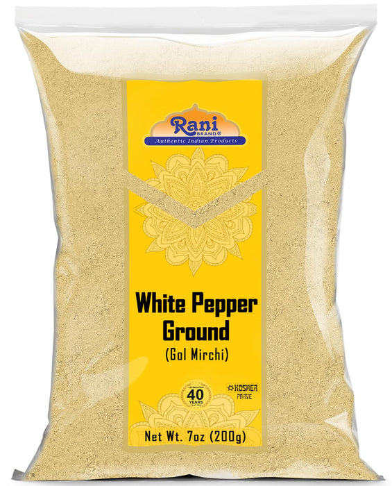 Rani White Pepper (Gol Mirch), Ground Spice 7oz (200g) ~ All Natural | Vegan | Gluten Friendly| NON-GMO | Kosher | Indian Origin