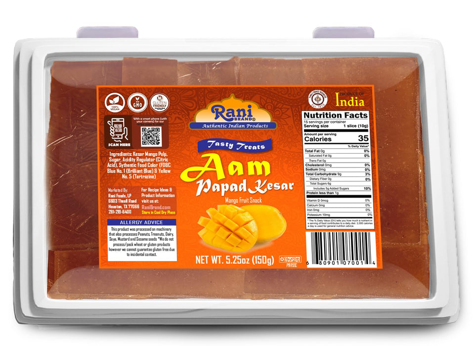 Rani Aam Papad (Mango Fruit Snack) 5.25oz (150g) ~ All Natural | Vegan | Gluten Friendly | Kosher | Indian Origin & Taste