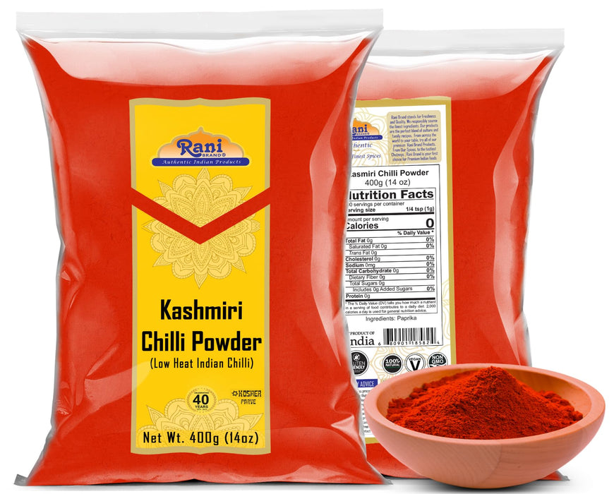 Rani Kashmiri Chilli Powder (Deggi Mirch, Low Heat) Ground Indian Spice 14oz (400g) ~ All Natural, Salt-Free | Vegan | Gluten Friendly | NON-GMO | Kosher | Perfect for Deviled Eggs & Other Low Heat Dishes