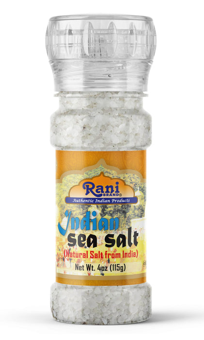 Rani Indian Sea Salt 4oz (115g) Grinder Bottle ~ Unrefined, Pure and Natural | Vegan | Gluten Friendly | NON-GMO | Kosher | Indian Origin