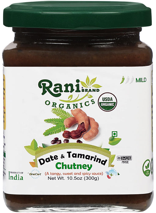 Rani Organic Dates & Tamarind (Imli) Chutney 10.5oz (300g) Glass Jar, Ready to eat, Vegan ~ Gluten Free | NON-GMO | Kosher | No Colors | Indian Origin | USDA Certified Organic