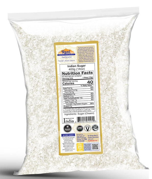 Rani Indian Sugar (Cheeni) 14oz (400g) ~ All Natural | Gluten Friendly | No Colors | Kosher | Vegan | Indian Origin