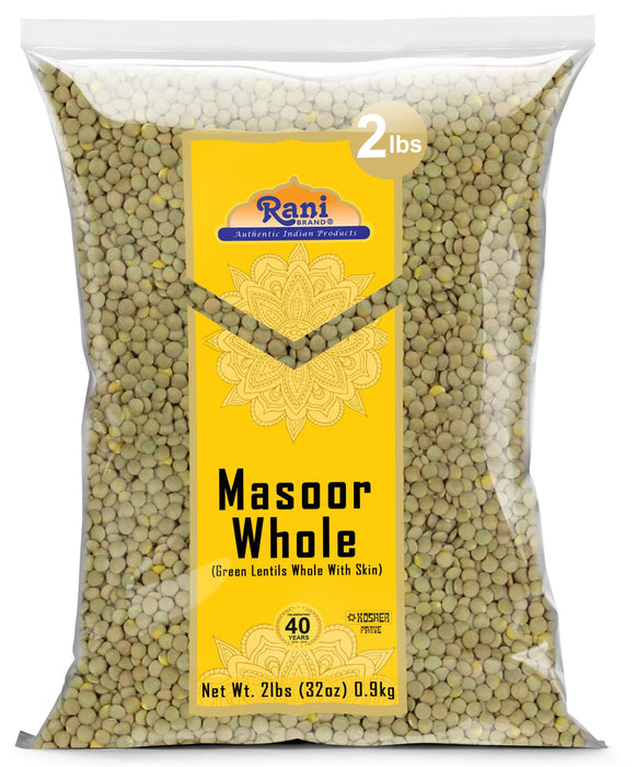Rani Masoor Whole (Green Lentils Whole With Skin) 32oz (2lbs) 908g ~ All Natural | Vegan | Gluten Friendly | Non-GMO | Kosher | Product of USA