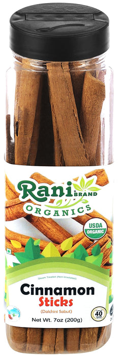 Rani Organic Cinnamon Sticks 7oz (200g) PET Jar - 36-44 Sticks - Strong Aroma, Perfect for Baking, Cooking & Beverages | 3+ Inches Length - Cassia Saigon Cinnamon from Vietnam | Kosher
