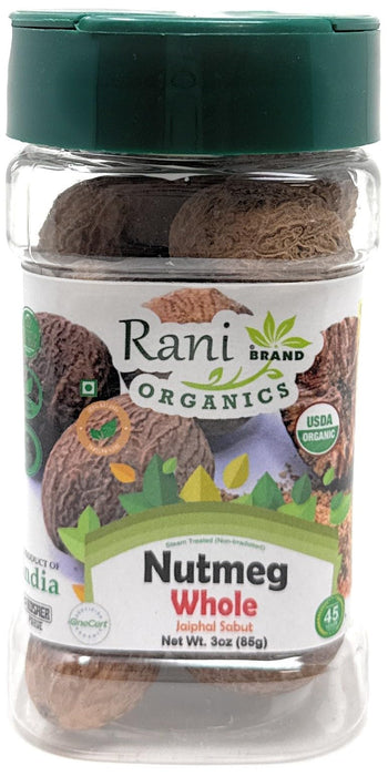 Rani Organic Nutmeg (Jaiphul) Whole Spice, 17-19 Pieces, 3oz (85g) PET Jar ~ All Natural | Vegan | Gluten Friendly | NON-GMO | Kosher | Indian Origin | USDA Certified Organic