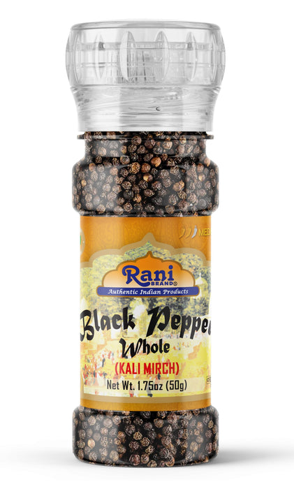 Rani Black Pepper Whole (Peppercorns), Premium Indian MG-1 Grade 1.75oz (50g) Grinder Bottle ~ All Natural | Gluten Friendly | Non-GMO