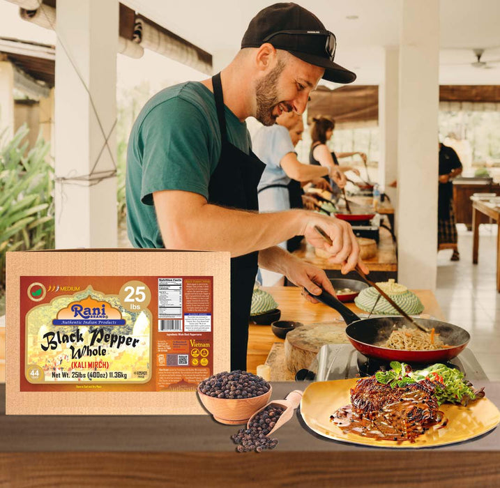 Rani Black Pepper Whole (Peppercorns), Premium MG-1 Grade 400oz (25lbs) 11.36kg Bulk Box ~ All Natural | Gluten Friendly | Non-GMO | Kosher | Perfect Size for Grinders!