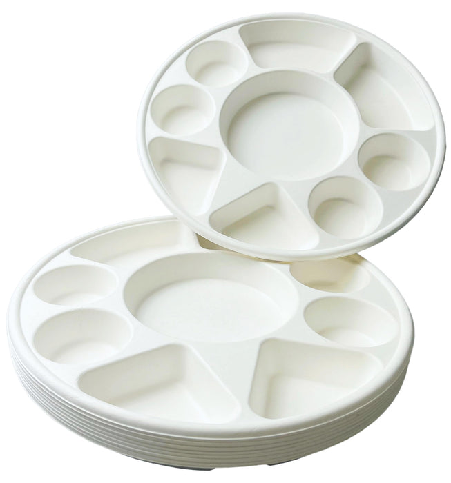 Rani Round Biodegradable Divided Plates, Pack of 25, 9 Compartments ~ Disposable & Eco-Friendly | 12.44" Diameter, 1.38" Thickness | Heavy-Duty and Sturdy Disposable Bagasse Plates | Premium Quality