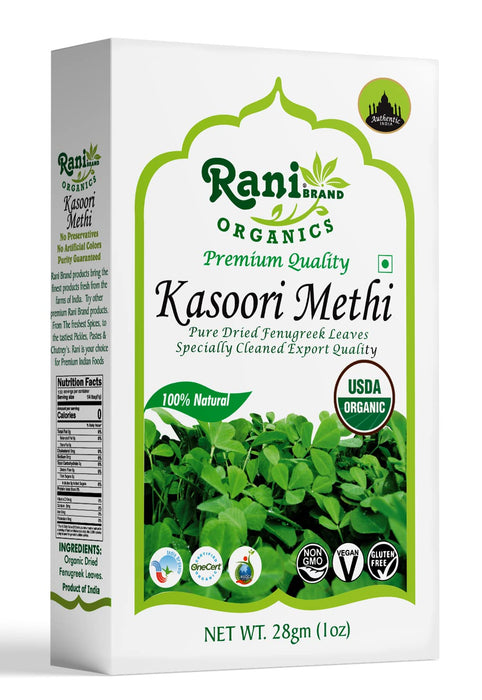 Rani Organic Fenugreek Leaves Dried (Kasoori Methi) 1oz (28g) ~ All Natural | Vegan | Gluten Friendly | NON-GMO | Indian Origin | USDA Certified Organic