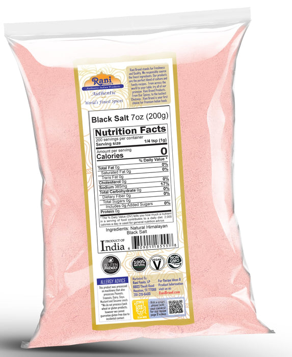 Rani Black Salt (Kala Namak) Powder, Vegan 200g Unrefined, Pure and Natural | Gluten Friendly | NON-GMO | Kosher | Indian Origin | Natural Egg Taste