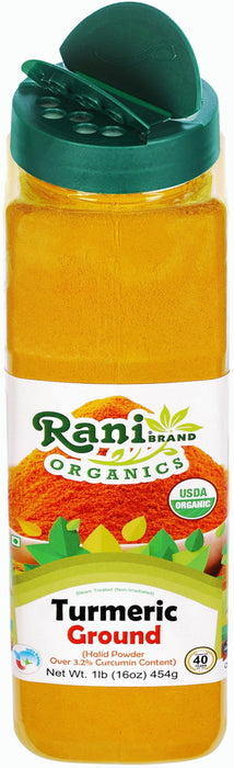 Rani Organic Turmeric (Haldi) Root Powder Spice, (High Curcumin Content) 16oz (1lb) 454g PET Jar ~ All Natural | Vegan | Gluten Friendly | NON-GMO | Kosher | Indian Origin | USDA Certified Organic