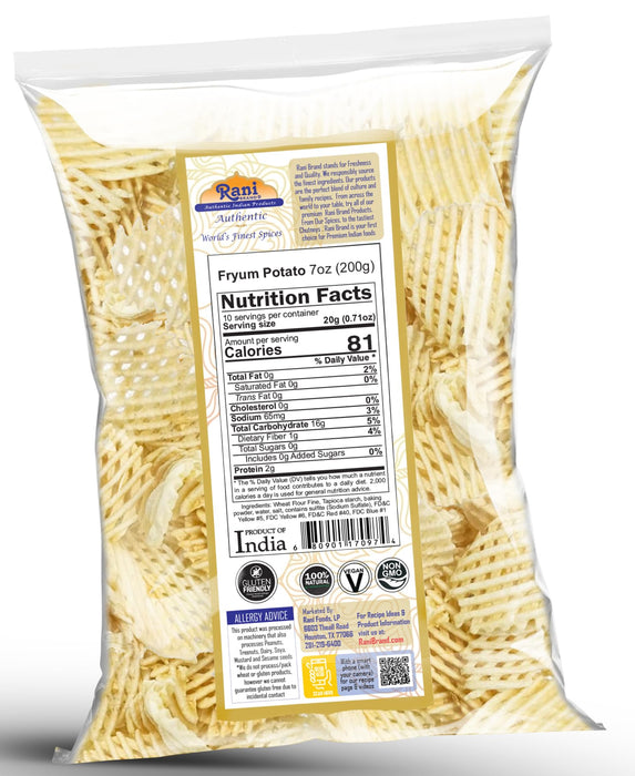 Rani Far Far / Fryums (Wheat & Tapioca Pellet) Potato Jhali 7oz (200g) ~ Vegan, Kosher, Uncooked, Used to Make Papad, Bhungra / Chip Snack
