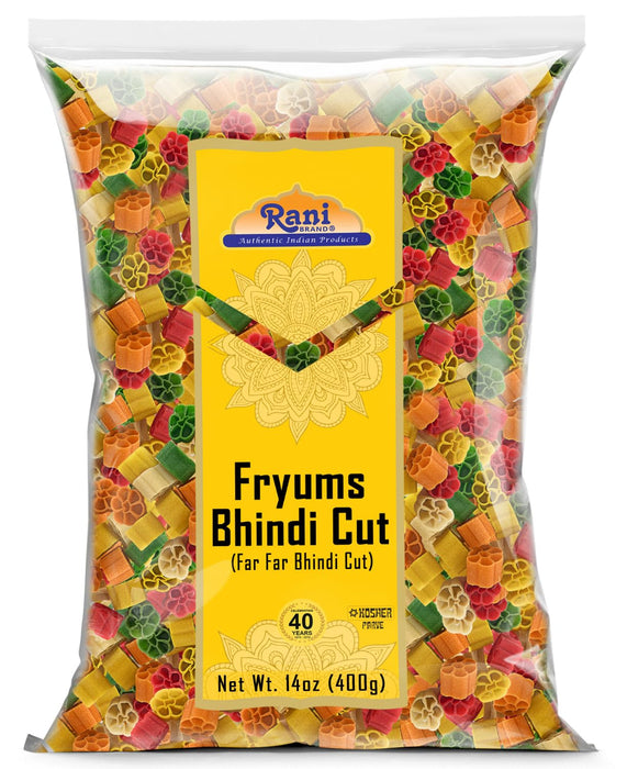 Rani Far Far / Fryums (Wheat & Tapioca Pellet) Bhindi Shape 14oz (400g) ~ Vegan, Kosher, Uncooked, Used to make papad / chip snack